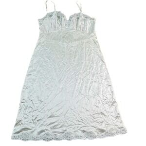 Vintage Mel-Lin USA Nylon‎ Full Slip Size 38 White Lace Trim Midi Lingerie RN